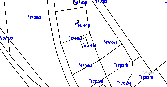 Parcela st. 411 v KÚ Frýdštejn, Katastrální mapa