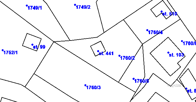 Parcela st. 441 v KÚ Frýdštejn, Katastrální mapa