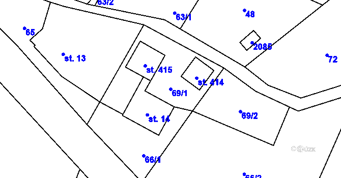 Parcela st. 69/1 v KÚ Frýdštejn, Katastrální mapa