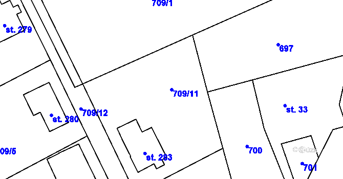 Parcela st. 709/11 v KÚ Frýdštejn, Katastrální mapa