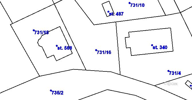 Parcela st. 731/16 v KÚ Frýdštejn, Katastrální mapa