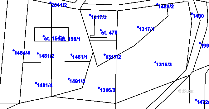 Parcela st. 1317/2 v KÚ Frýdštejn, Katastrální mapa