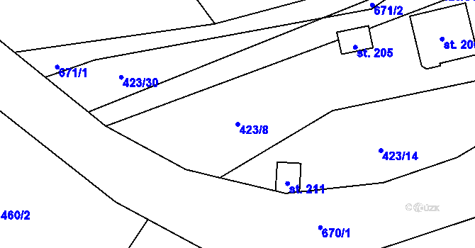 Parcela st. 423/8 v KÚ Ondříkovice, Katastrální mapa