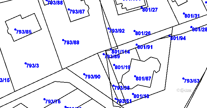 Parcela st. 793/89 v KÚ Frymburk, Katastrální mapa