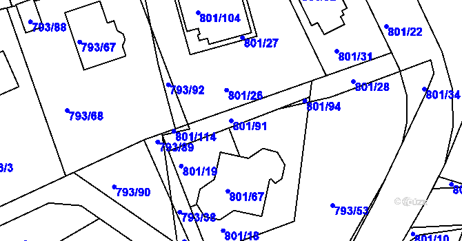 Parcela st. 801/91 v KÚ Frymburk, Katastrální mapa