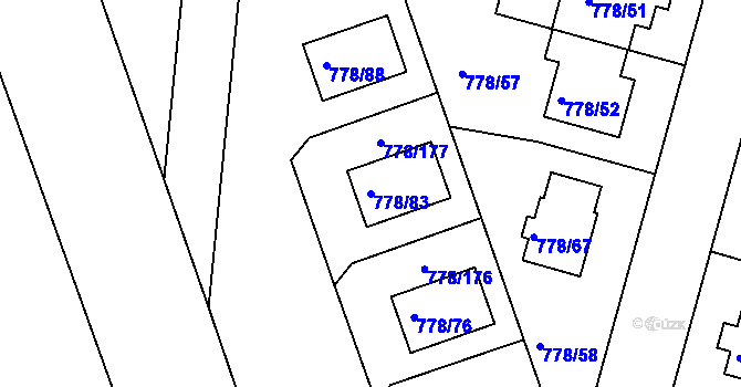 Parcela st. 778/83 v KÚ Frymburk, Katastrální mapa