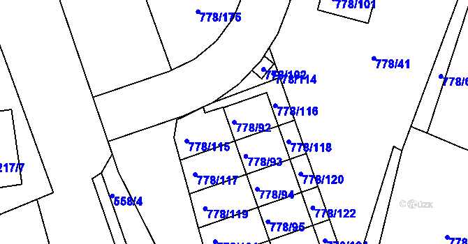 Parcela st. 778/92 v KÚ Frymburk, Katastrální mapa