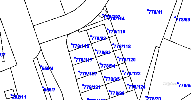 Parcela st. 778/93 v KÚ Frymburk, Katastrální mapa