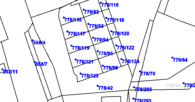 Parcela st. 778/95 v KÚ Frymburk, Katastrální mapa
