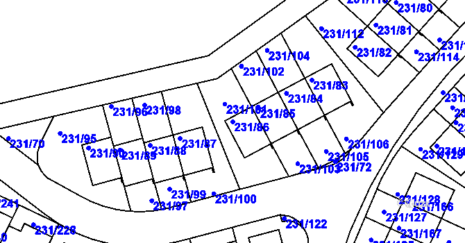 Parcela st. 231/86 v KÚ Frymburk, Katastrální mapa