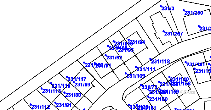 Parcela st. 231/92 v KÚ Frymburk, Katastrální mapa