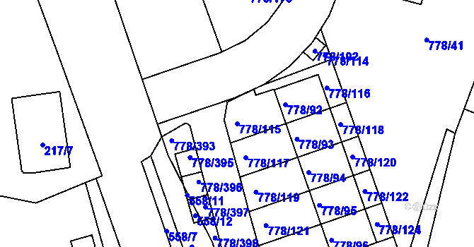 Parcela st. 778/115 v KÚ Frymburk, Katastrální mapa