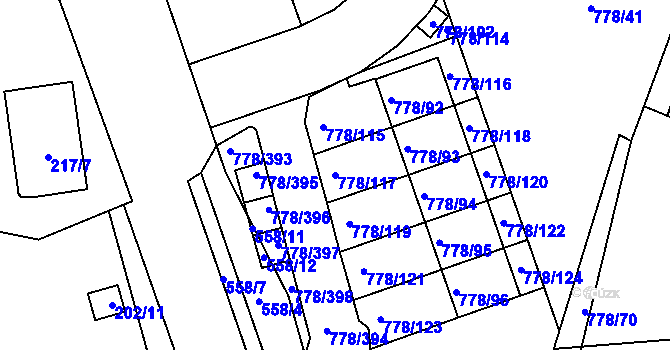 Parcela st. 778/117 v KÚ Frymburk, Katastrální mapa