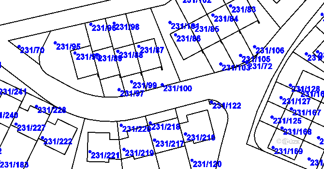 Parcela st. 231/100 v KÚ Frymburk, Katastrální mapa