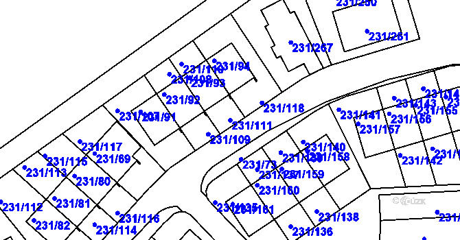 Parcela st. 231/111 v KÚ Frymburk, Katastrální mapa