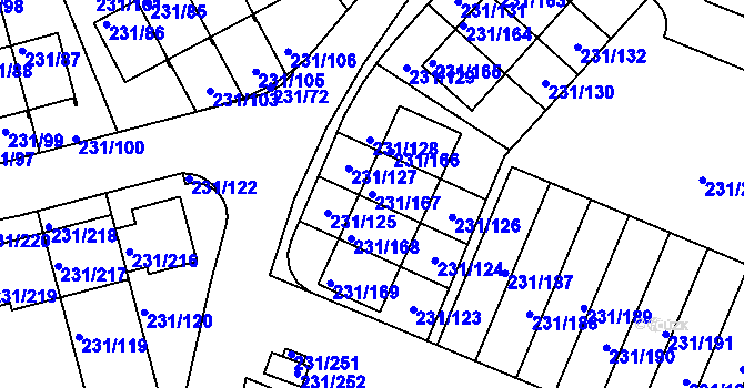Parcela st. 231/167 v KÚ Frymburk, Katastrální mapa