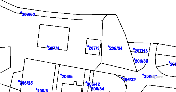 Parcela st. 207/5 v KÚ Frymburk, Katastrální mapa