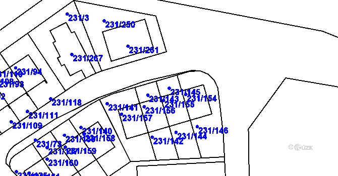 Parcela st. 231/145 v KÚ Frymburk, Katastrální mapa
