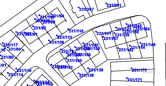 Parcela st. 231/140 v KÚ Frymburk, Katastrální mapa