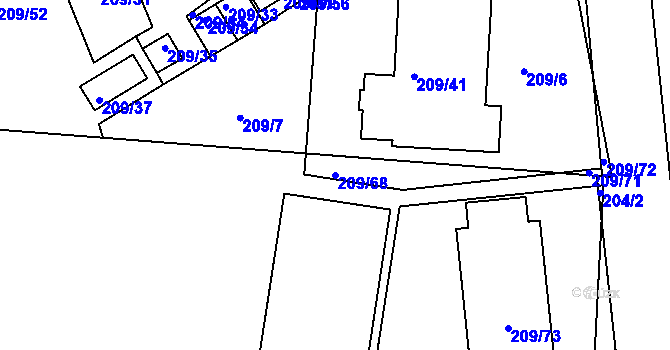Parcela st. 209/68 v KÚ Frymburk, Katastrální mapa