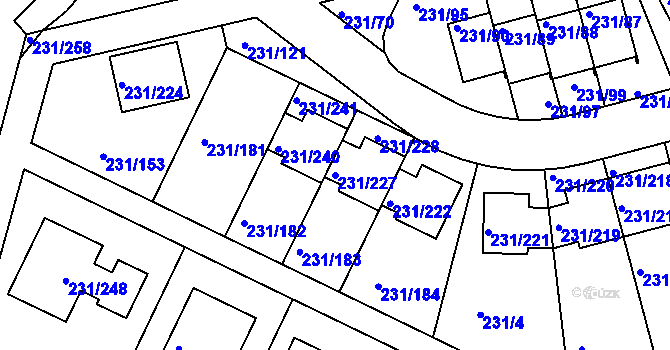 Parcela st. 231/227 v KÚ Frymburk, Katastrální mapa