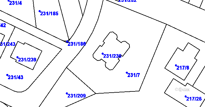 Parcela st. 231/236 v KÚ Frymburk, Katastrální mapa