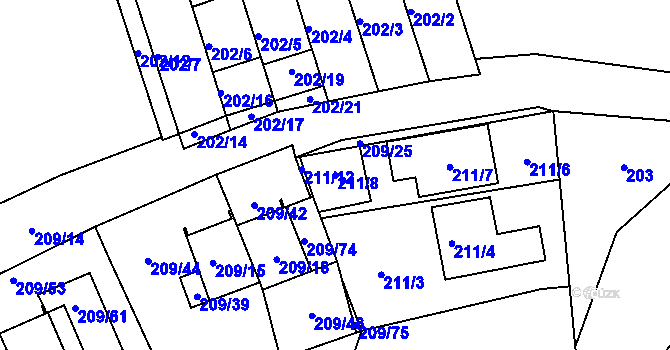 Parcela st. 211/8 v KÚ Frymburk, Katastrální mapa