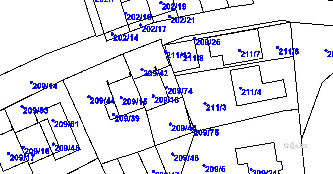 Parcela st. 209/74 v KÚ Frymburk, Katastrální mapa