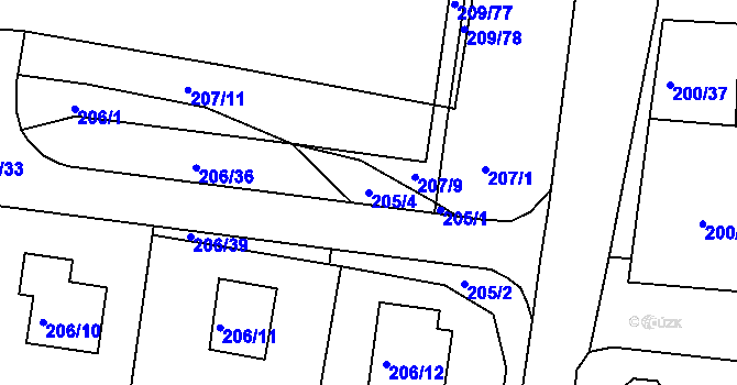 Parcela st. 205/4 v KÚ Frymburk, Katastrální mapa