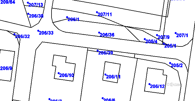 Parcela st. 206/39 v KÚ Frymburk, Katastrální mapa