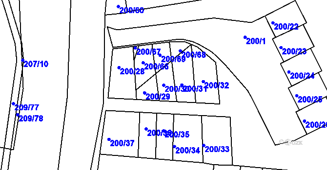 Parcela st. 200/30 v KÚ Frymburk, Katastrální mapa