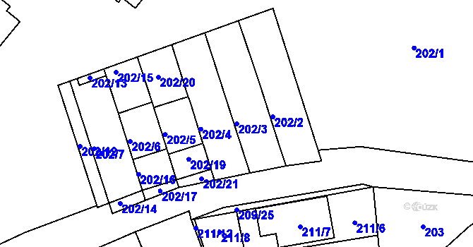 Parcela st. 202/3 v KÚ Frymburk, Katastrální mapa