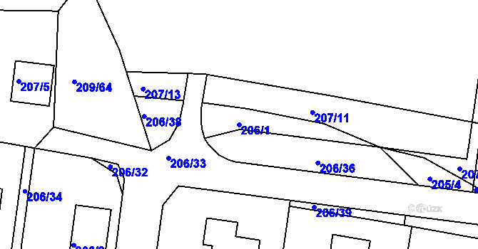 Parcela st. 206/1 v KÚ Frymburk, Katastrální mapa