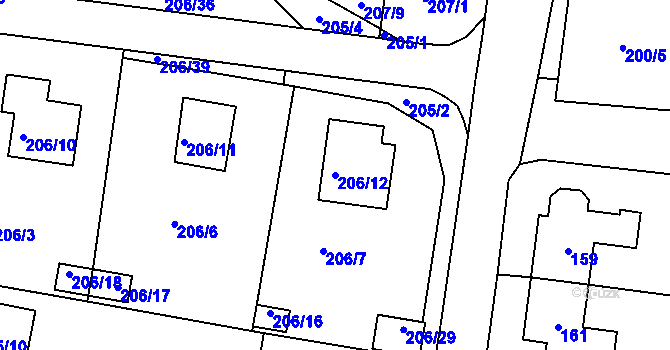Parcela st. 206/12 v KÚ Frymburk, Katastrální mapa