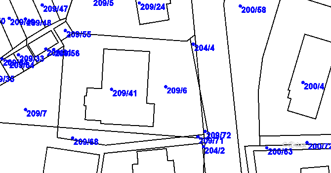 Parcela st. 209/6 v KÚ Frymburk, Katastrální mapa