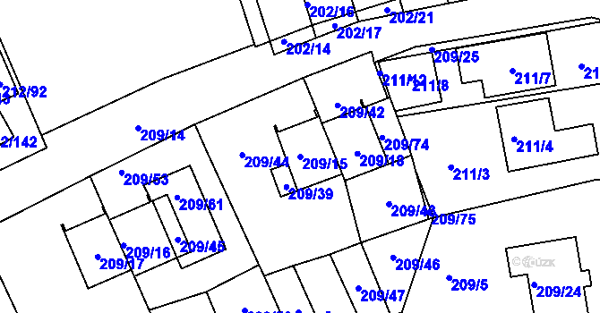 Parcela st. 209/15 v KÚ Frymburk, Katastrální mapa