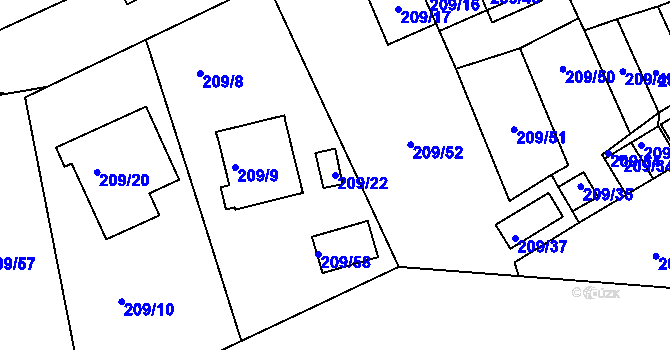 Parcela st. 209/22 v KÚ Frymburk, Katastrální mapa