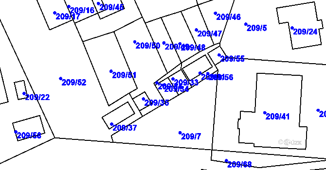 Parcela st. 209/34 v KÚ Frymburk, Katastrální mapa