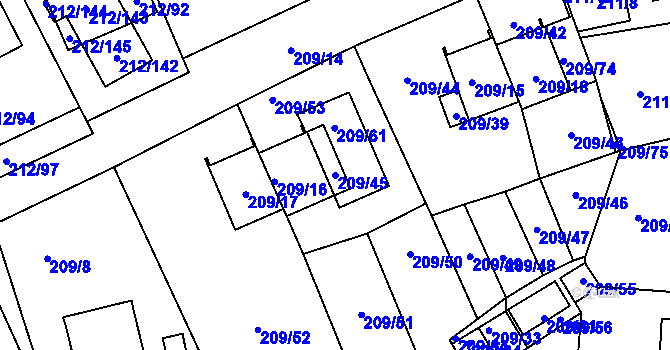 Parcela st. 209/45 v KÚ Frymburk, Katastrální mapa