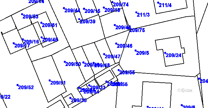 Parcela st. 209/47 v KÚ Frymburk, Katastrální mapa