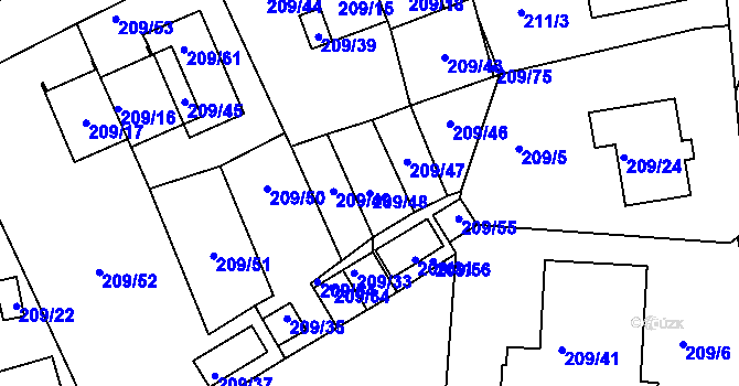 Parcela st. 209/48 v KÚ Frymburk, Katastrální mapa