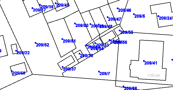 Parcela st. 209/54 v KÚ Frymburk, Katastrální mapa
