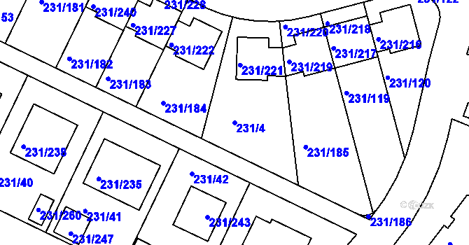 Parcela st. 231/4 v KÚ Frymburk, Katastrální mapa