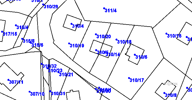 Parcela st. 310/5 v KÚ Frymburk, Katastrální mapa