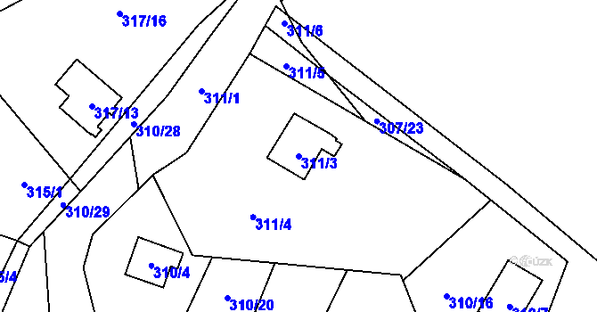 Parcela st. 311/3 v KÚ Frymburk, Katastrální mapa