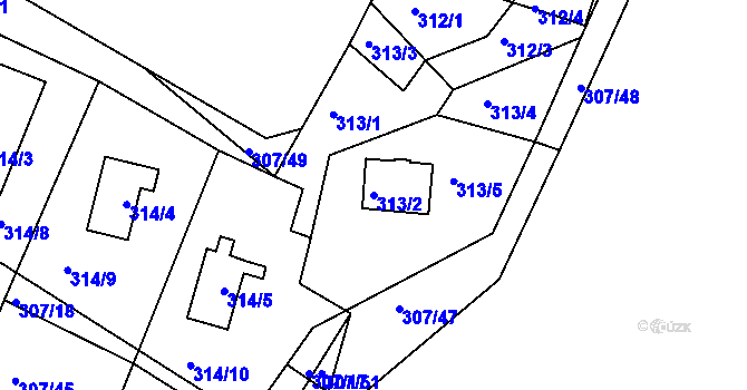 Parcela st. 313/2 v KÚ Frymburk, Katastrální mapa