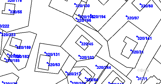 Parcela st. 320/45 v KÚ Frymburk, Katastrální mapa