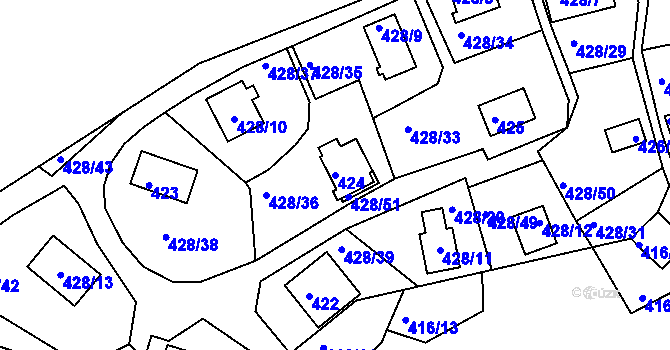 Parcela st. 424 v KÚ Frymburk, Katastrální mapa