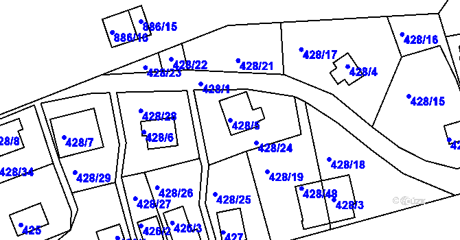 Parcela st. 428/5 v KÚ Frymburk, Katastrální mapa