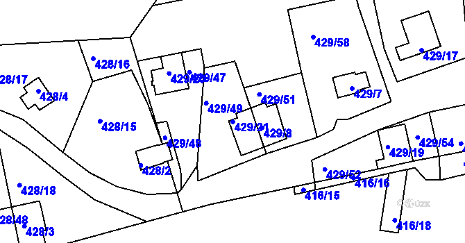 Parcela st. 429/21 v KÚ Frymburk, Katastrální mapa
